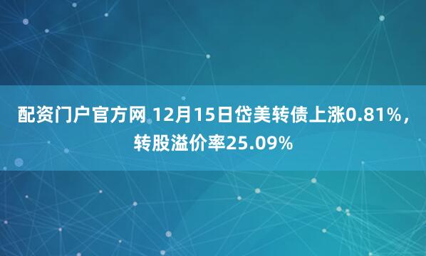 配资门户官方网 12月15日岱美转债上涨0.81%，转股溢价率25.09%